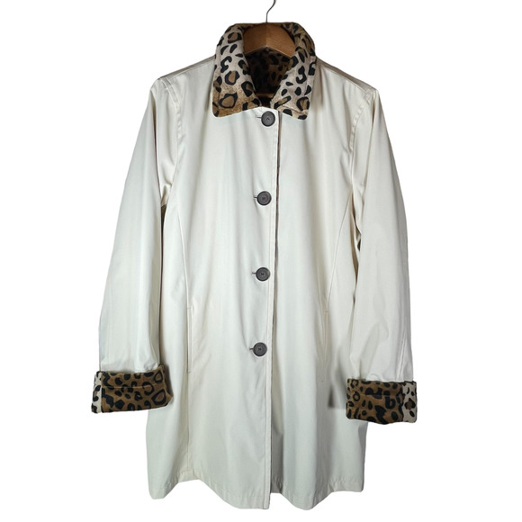 Dennis Basso Reversible Tan and Leopard Cheetah Animal Print Coat Sz L Faux Fur - Picture 3 of 10